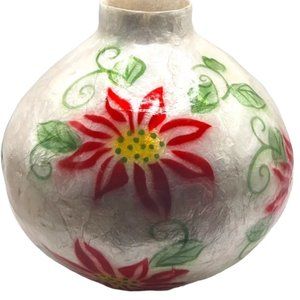 Handcrafted CAPIZ VASE Floral Philippines Red Green Yellow White Shimmery Lovely